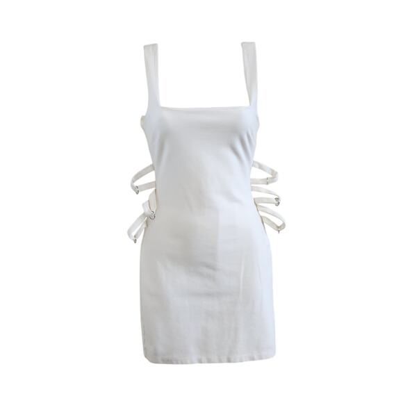H:ours White Square Neck Corset Tie Front Bodycon Mini Dress Size XS - Picture 1 of 10